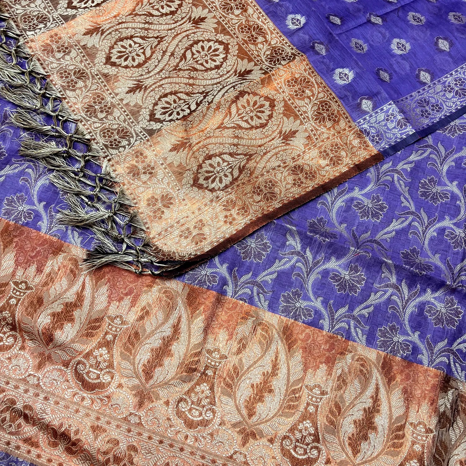 Mauve and Gold Zari Border Cotton Silk Banarasi Suit