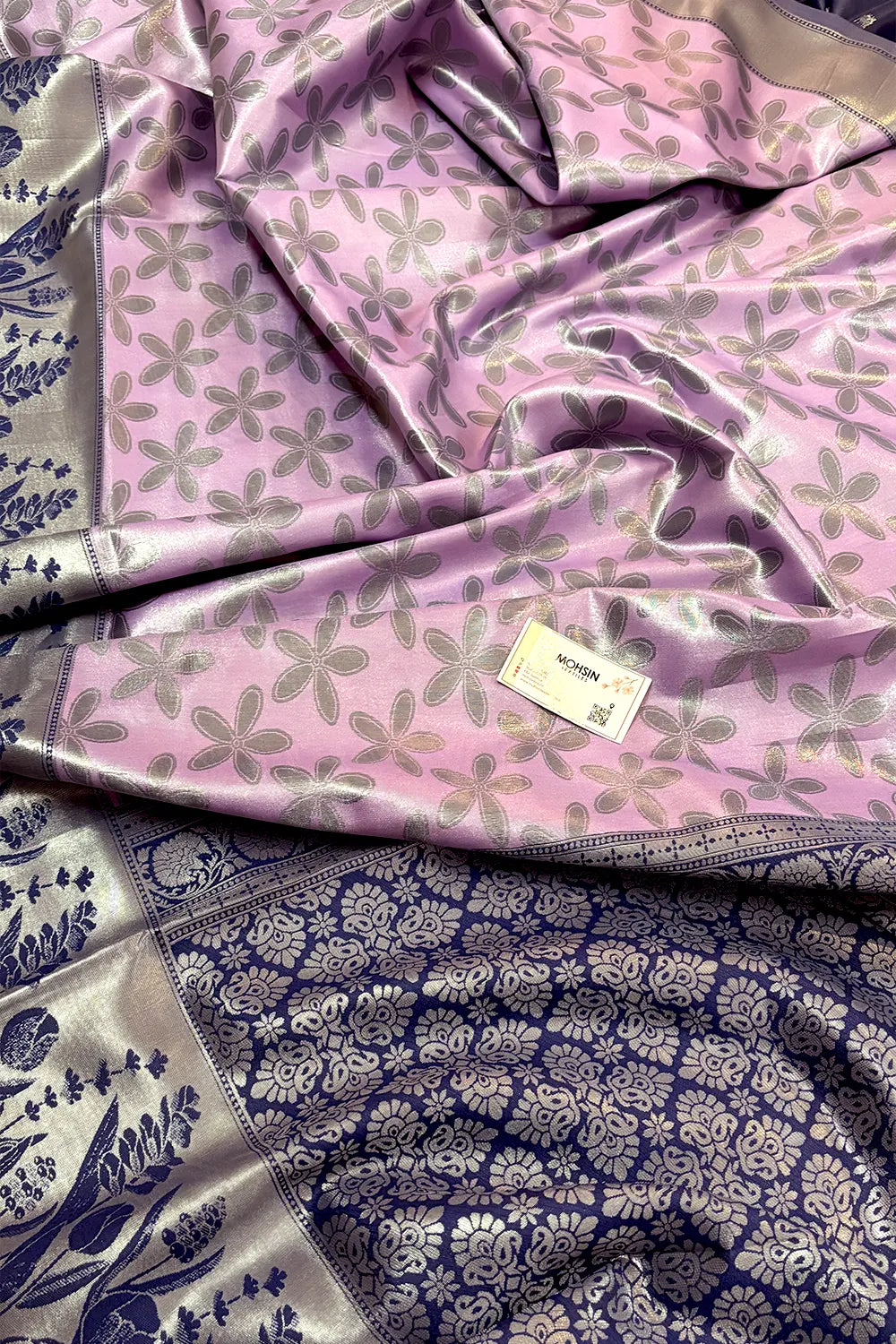 Mauve and Navy Blue Resham Zari Banarasi Silk Saree 