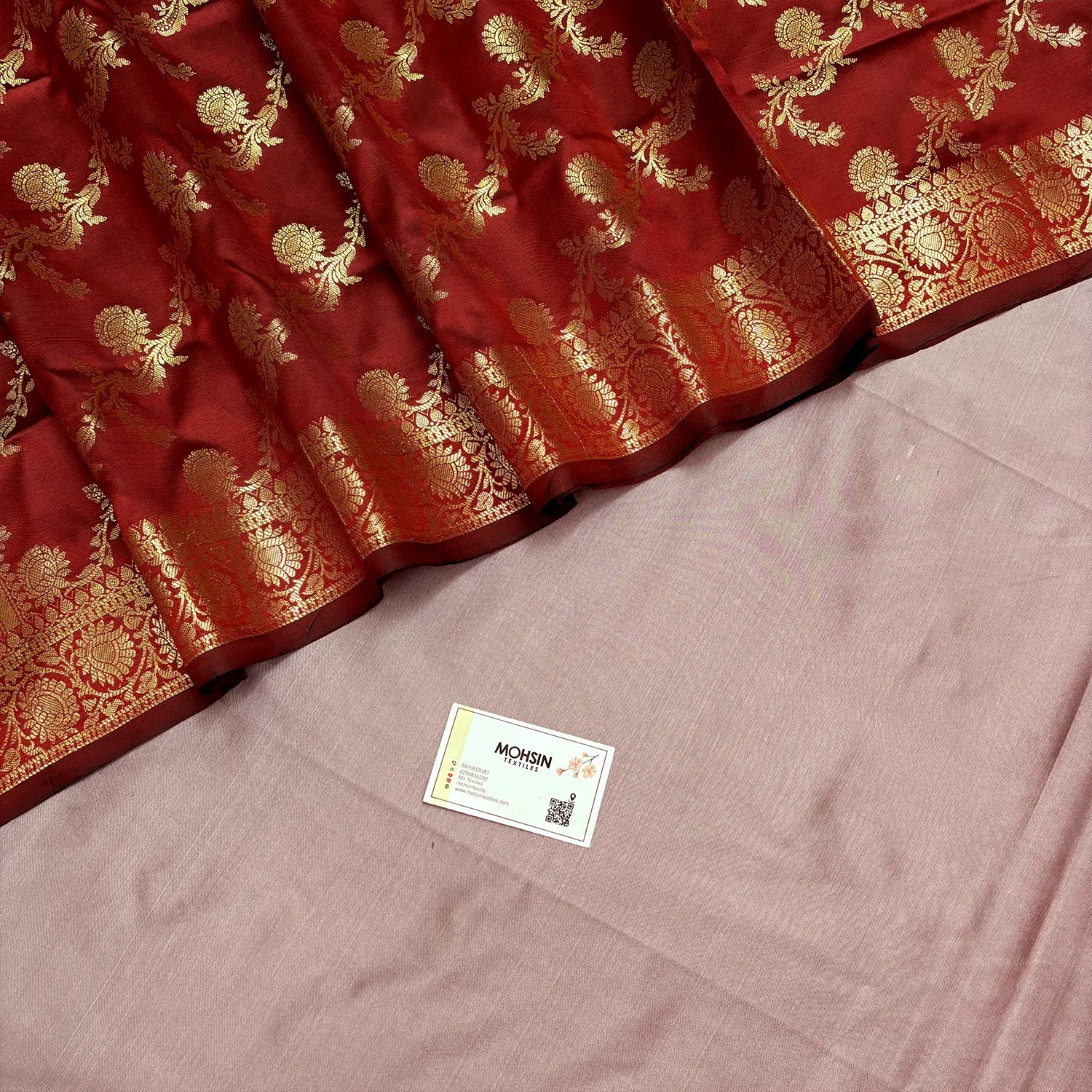 Mauve and Red Plain Semi Katan Silk Banarasi Silk Suit