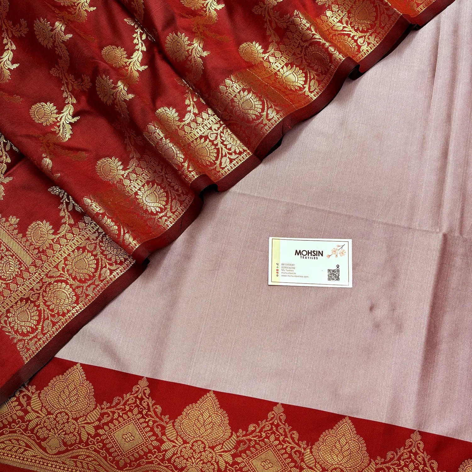 Mauve and Red Plain Semi Katan Silk Banarasi Silk Suit