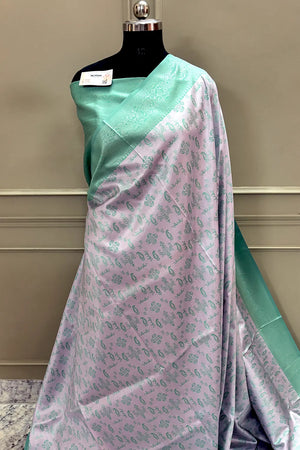 Mauve and Sea Green Resham Zari Banarasi Silk Saree