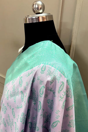 Mauve and Sea Green Resham Zari Banarasi Silk Saree
