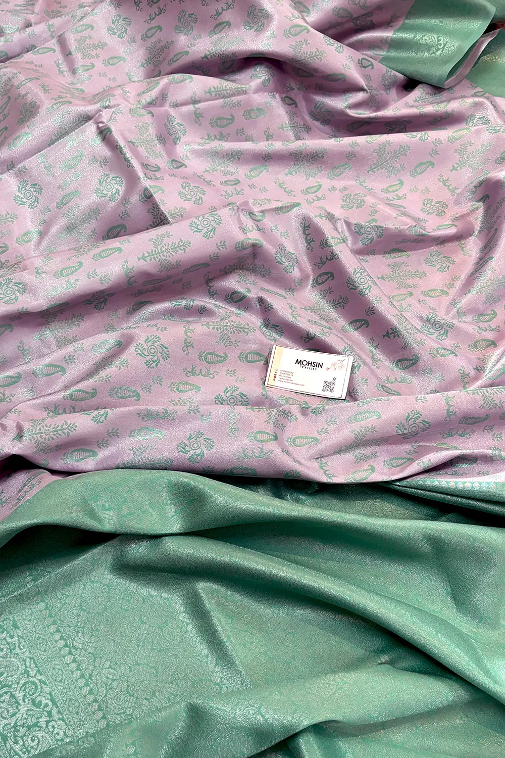 Mauve and Sea Green Resham Zari Banarasi Silk Saree