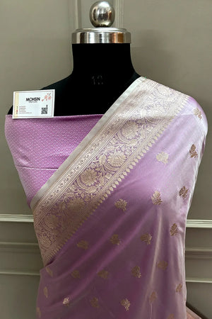 Mauve Chaman Buti Katan Mashru Silk Banarasi Saree