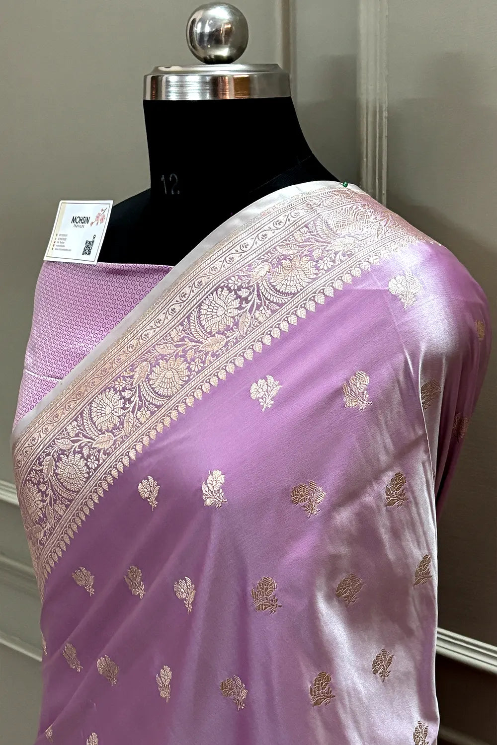 Mauve Chaman Buti Katan Mashru Silk Banarasi Saree