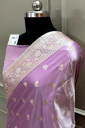 Mauve Chaman Buti Katan Mashru Silk Banarasi Saree
