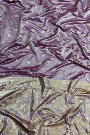 Mauve Chaman Buti Katan Mashru Silk Banarasi Saree