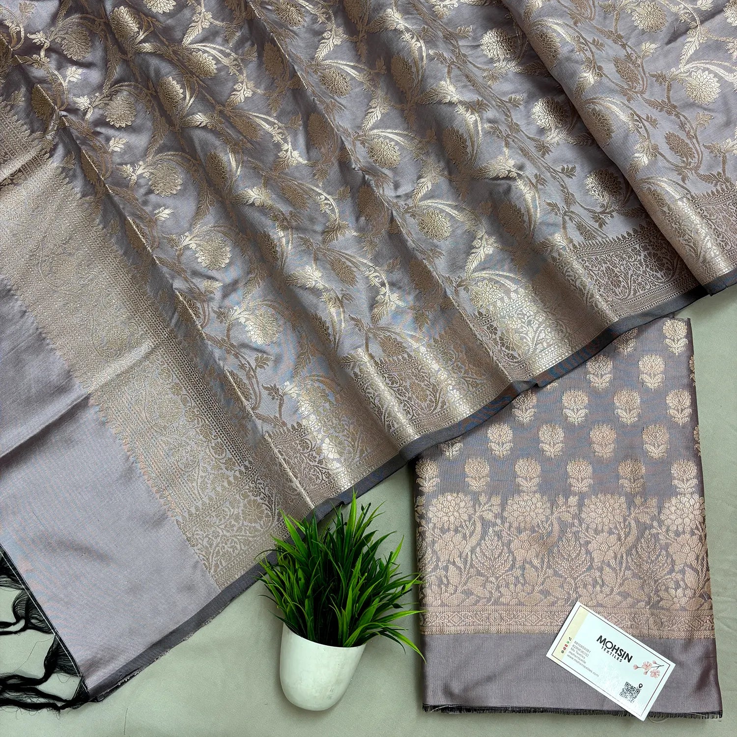 Mauve Sunflower Semi Katan Silk Banarasi Suit