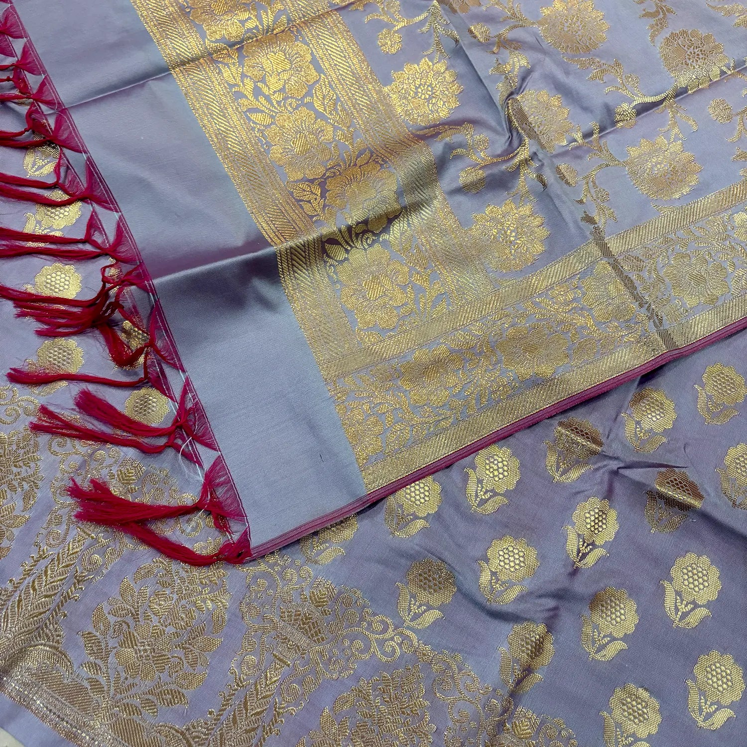Mauve Zari Satin Silk Banarasi Suit