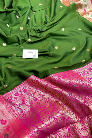 Mehendi and Pink Buti Banarasi Silk Saree