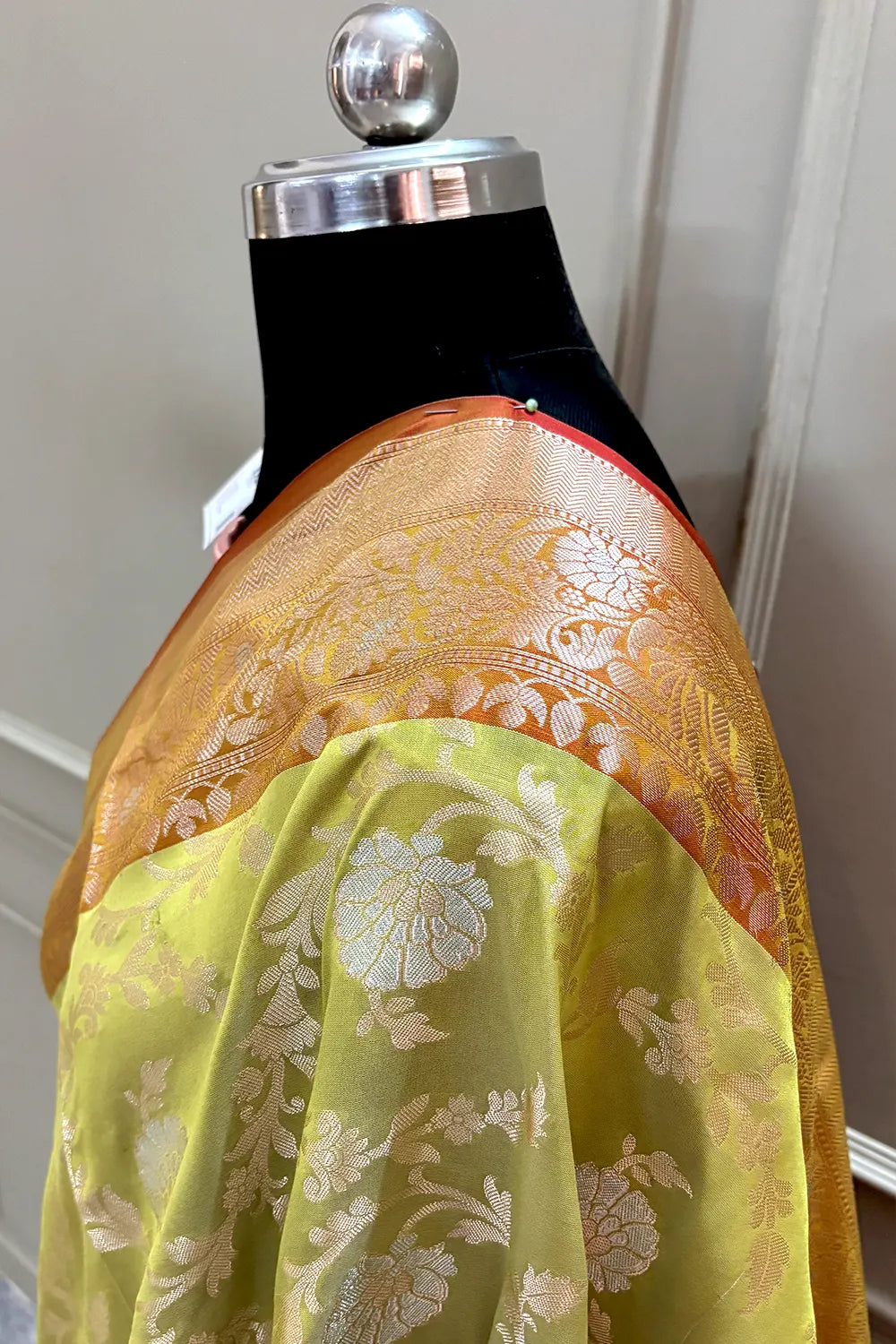 Pista and Red Zari Banarasi Silk Saree