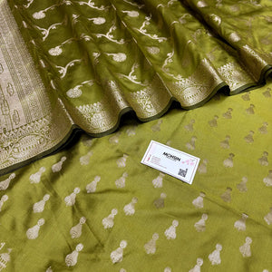 Mehendi Assi Ghat Aarti Semi Katan Silk Banarasi Suit