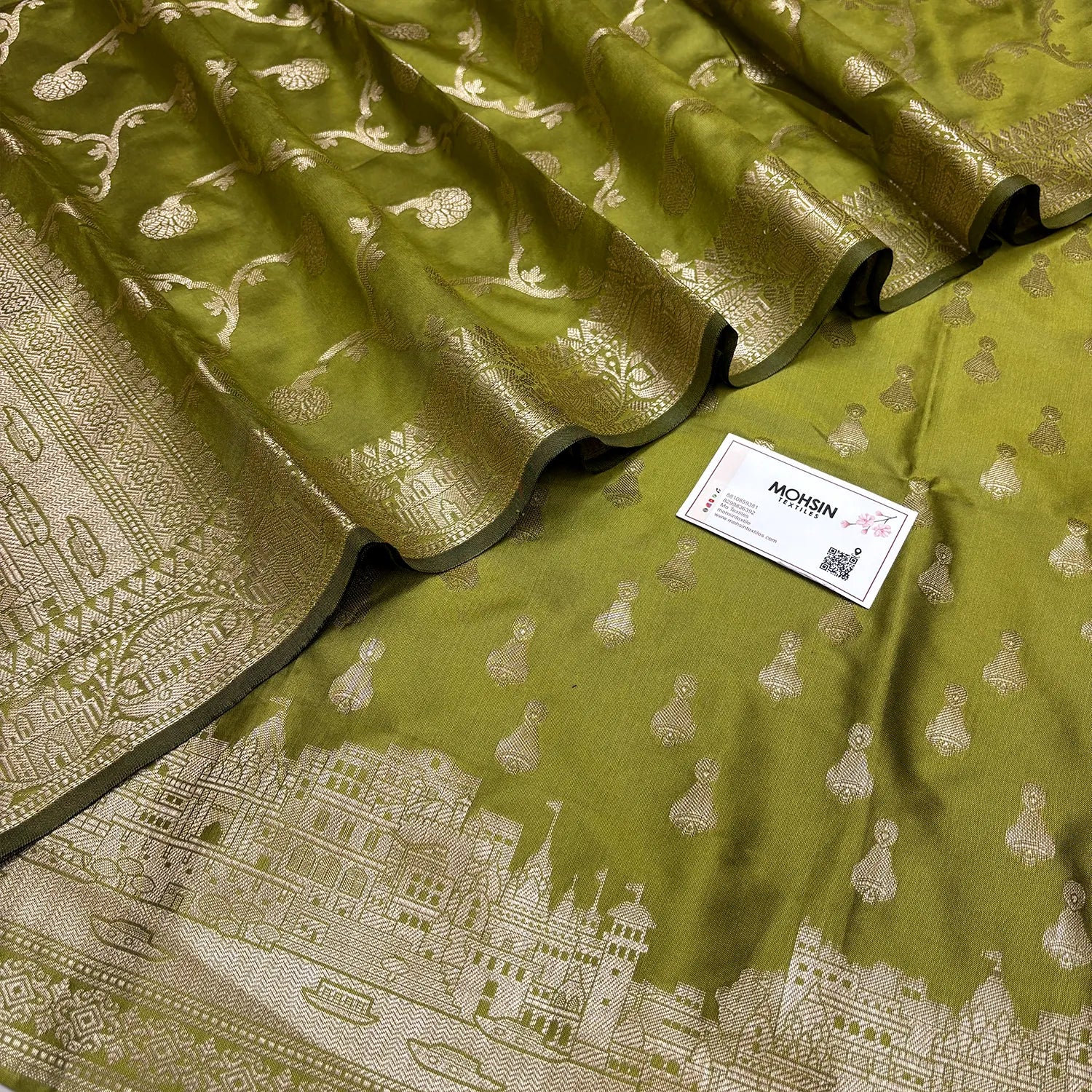 Mehendi Assi Ghat Aarti Semi Katan Silk Banarasi Suit