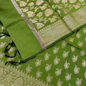 Mehendi Chirag Buti Satin Silk Banarasi Suit 