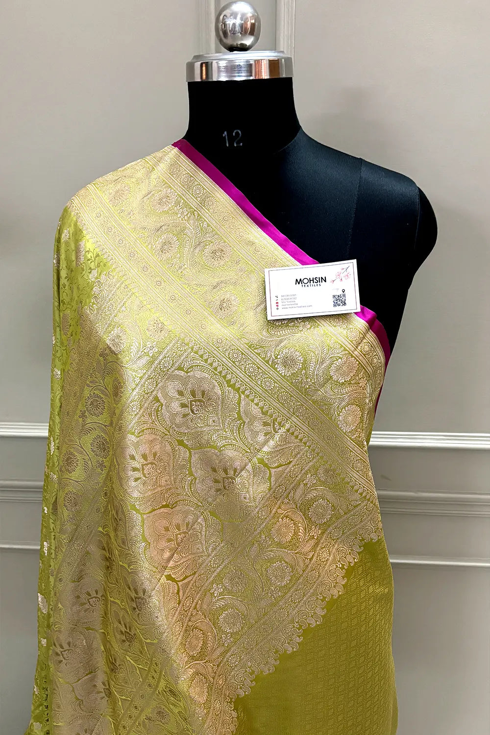 Mehendi Chunni Munni Buti Katan Silk Banarasi Saree