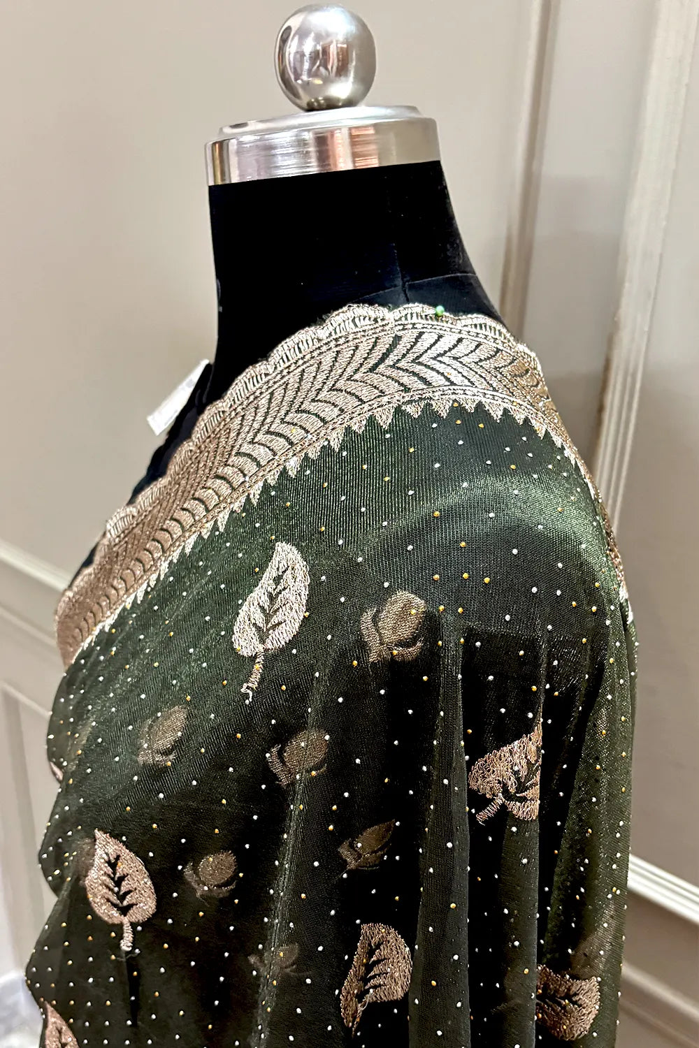 Mehendi Embordiery Siroski Work Silk Saree