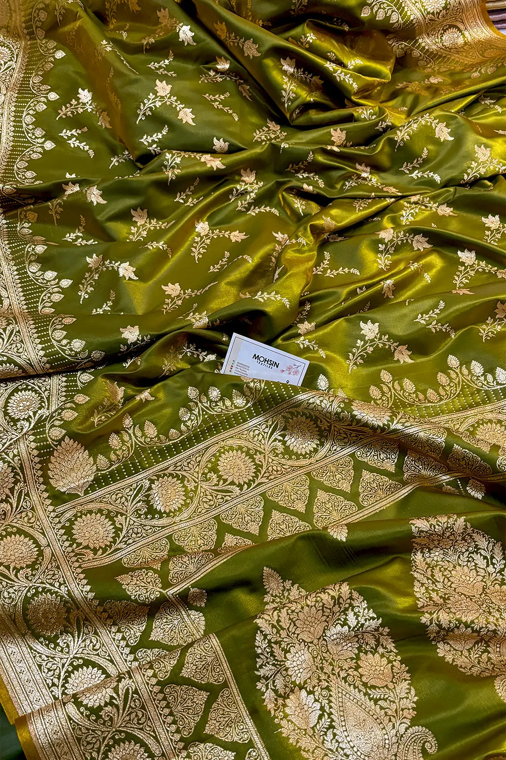 Mehendi Floranza Katan Silk Banarasi Saree