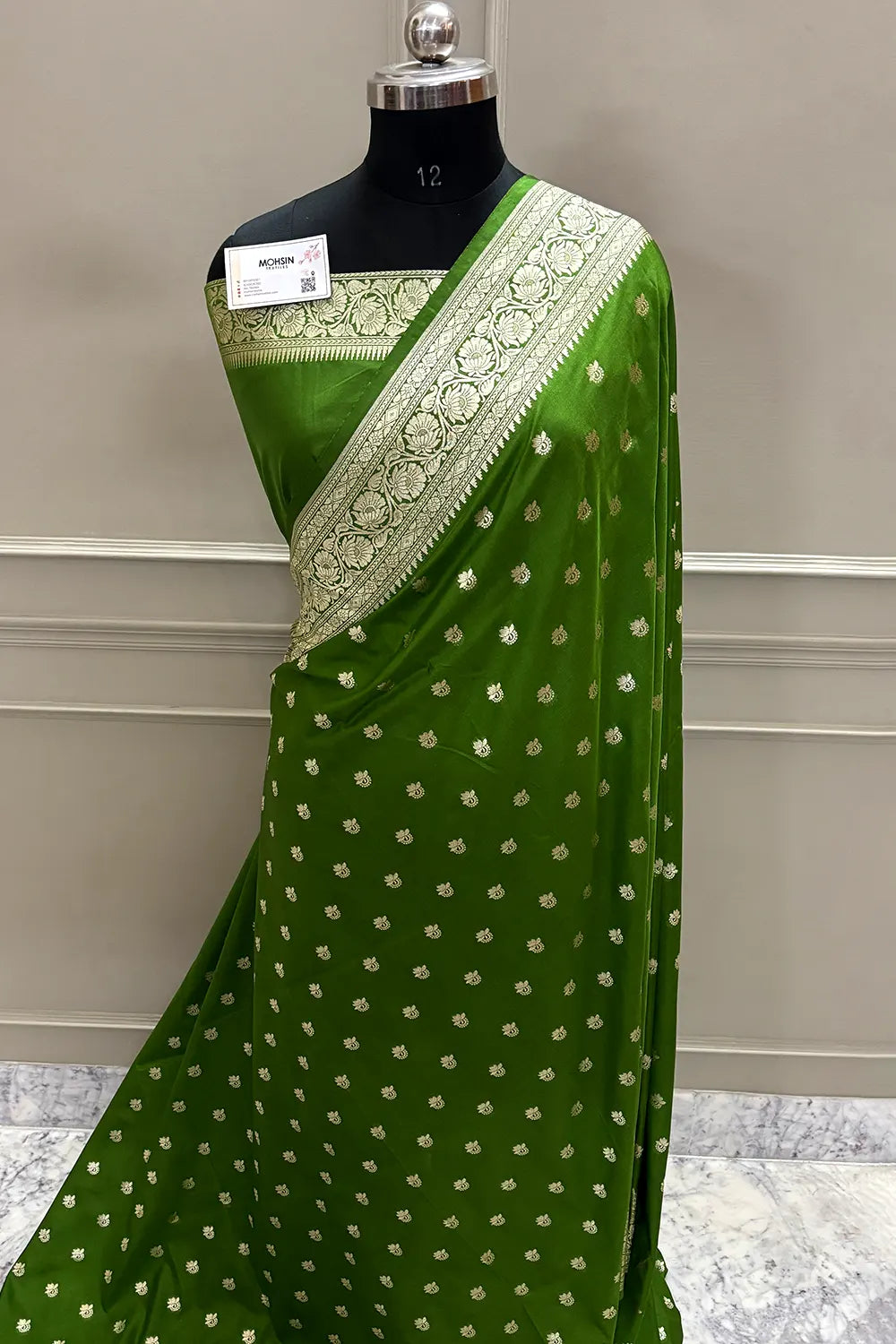 Mehendi Ghonga Buti Katan Silk Banarasi Saree