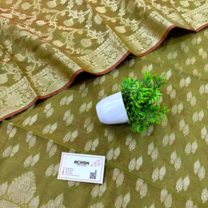 Mehendi Golden Zari Banarasi Silk Suit