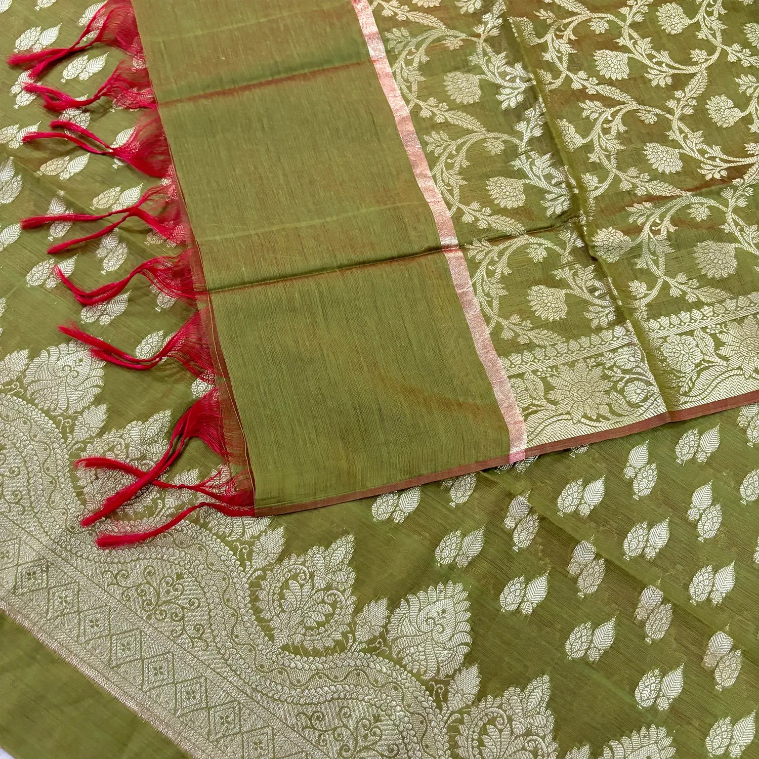 Mehendi Golden Zari Banarasi Silk Suit