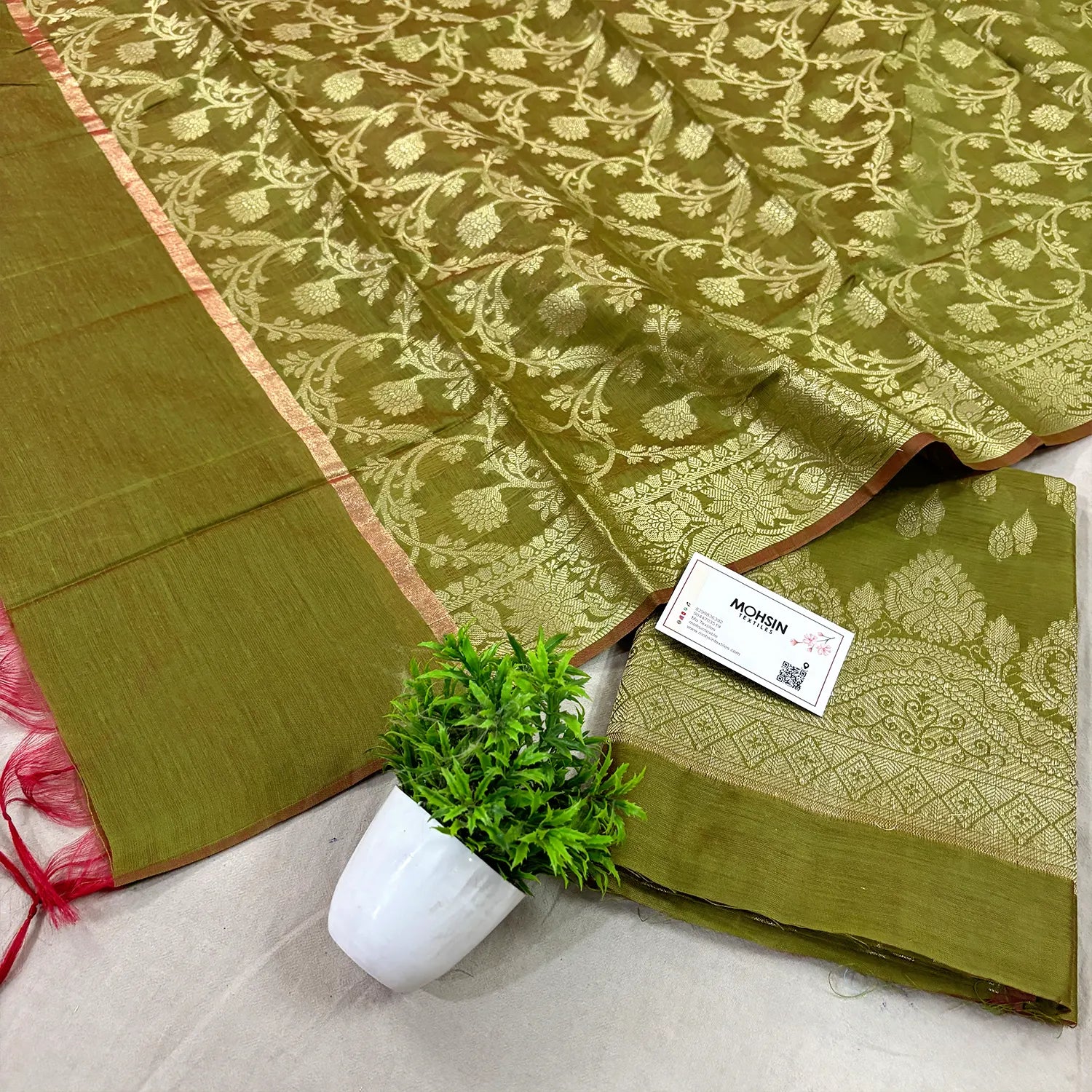 Mehendi Golden Zari Banarasi Silk Suit