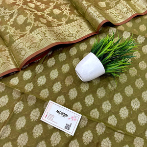Mehendi Golden Zari Banarasi Silk Suit