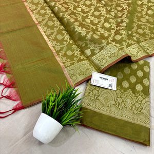 Mehendi Golden Zari Banarasi Silk Suit