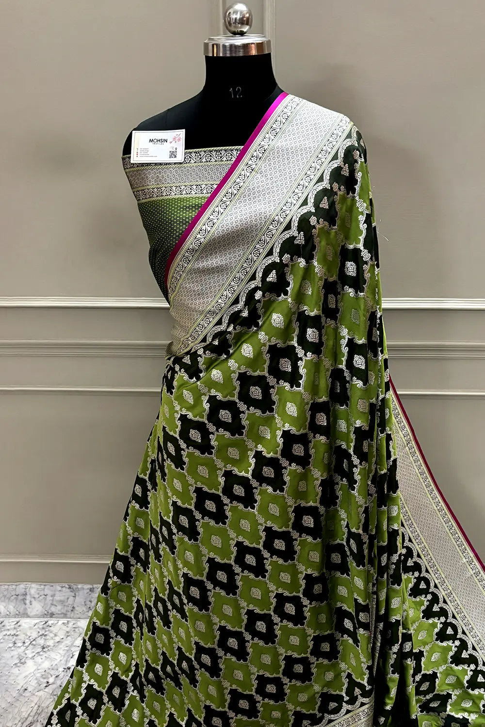 Mehendi Green Rangkaat Zari Katan Mashru Silk Banarasi Saree