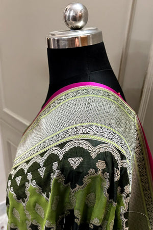 Mehendi Green Rangkaat Zari Katan Mashru Silk Banarasi Saree