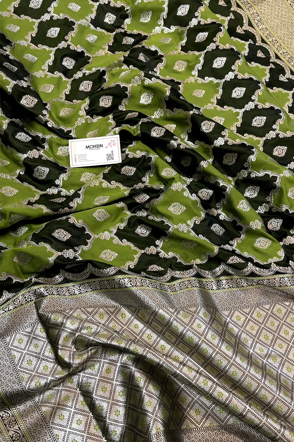 Mehendi Green Rangkaat Zari Katan Mashru Silk Banarasi Saree