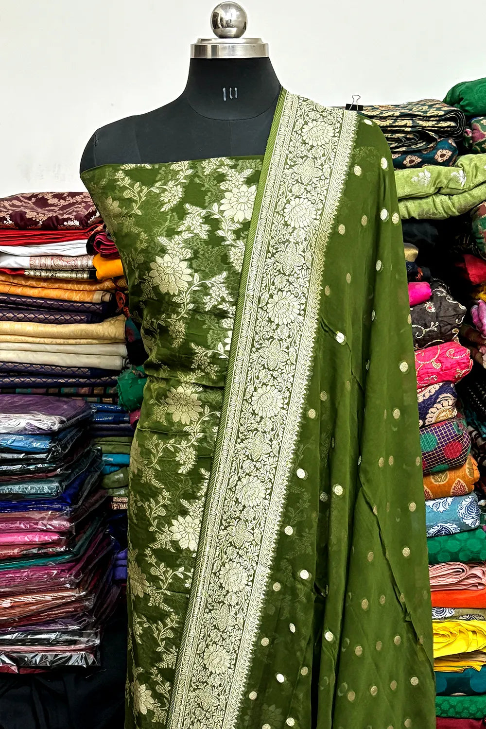 Mehendi Pure Viscose Georgette Banarasi Suit