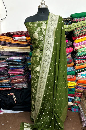Mehendi Pure Viscose Georgette Banarasi Suit