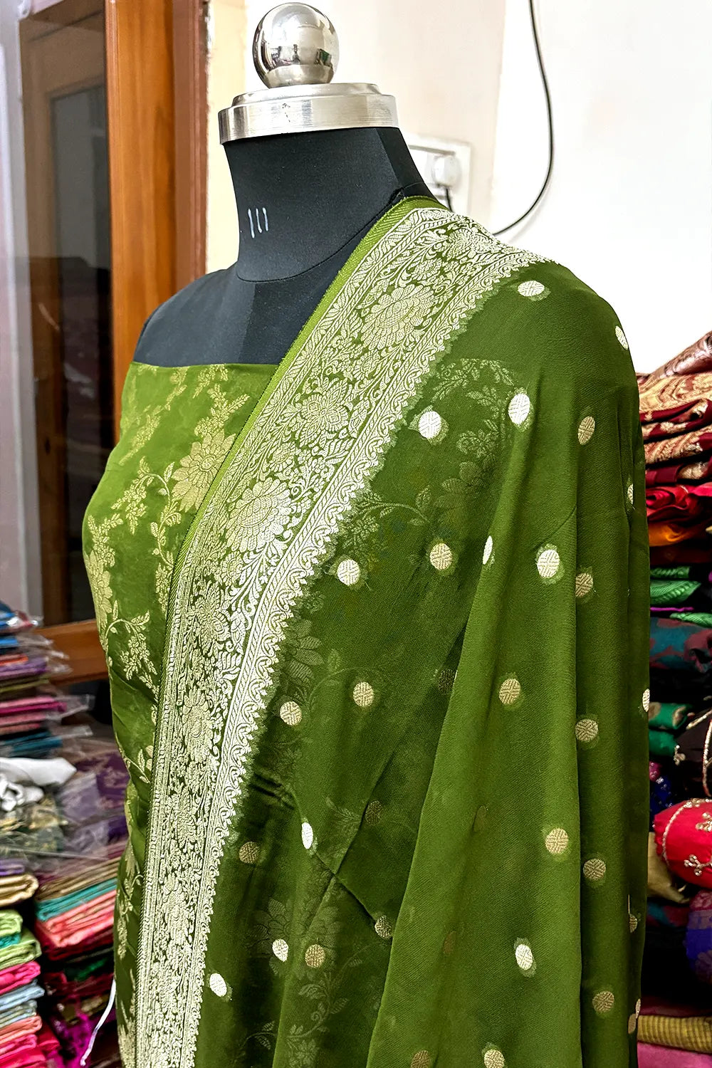 Mehendi Pure Viscose Georgette Banarasi Suit