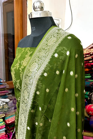 Mehendi Pure Viscose Georgette Banarasi Suit