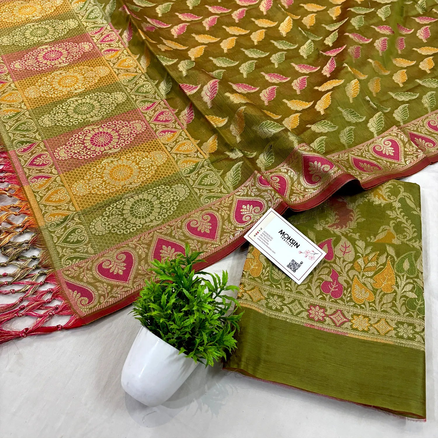 Mehendi Resham Banarasi Silk Suit 