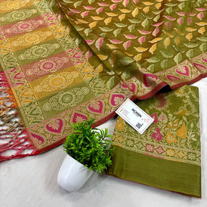 Mehendi Resham Banarasi Silk Suit 