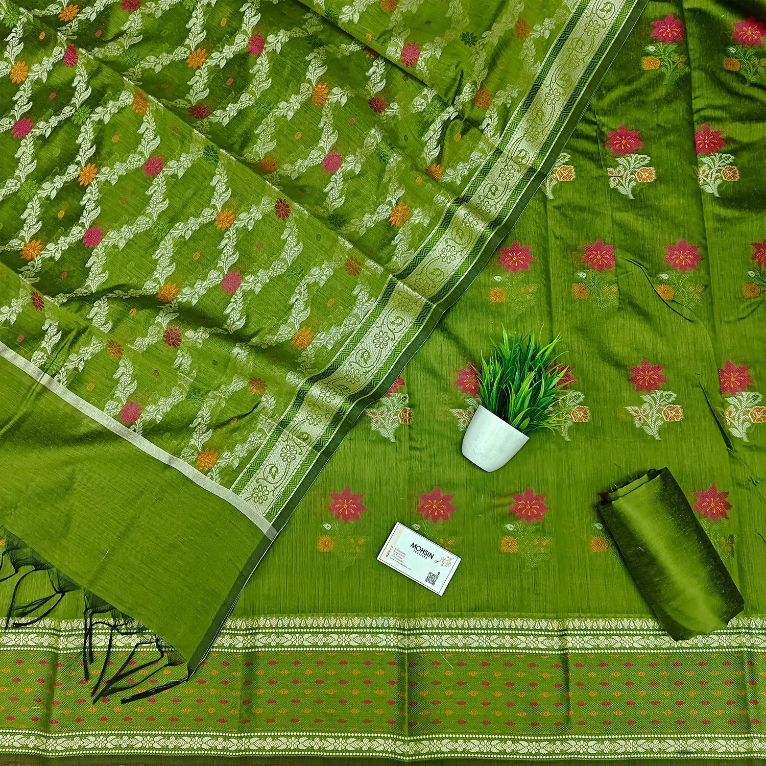 Mehendi Resham Banarasi Silk Suit