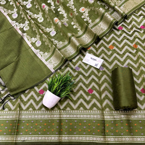 Mehendi Resham Banarasi Silk Suit