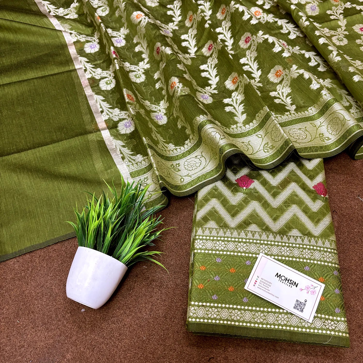 Mehendi Resham Banarasi Silk Suit