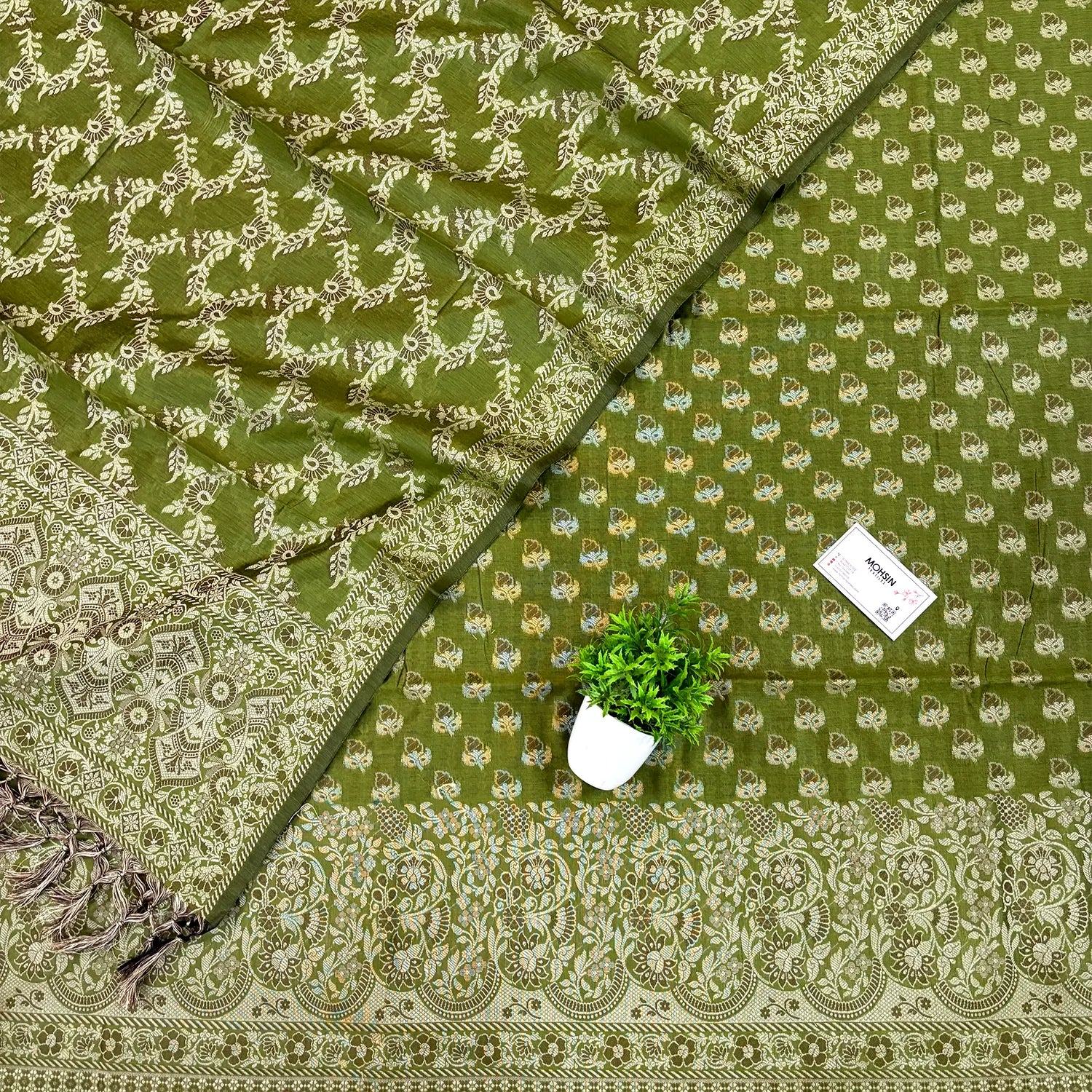 Mehendi Resham Cotton Silk Banarasi Suit