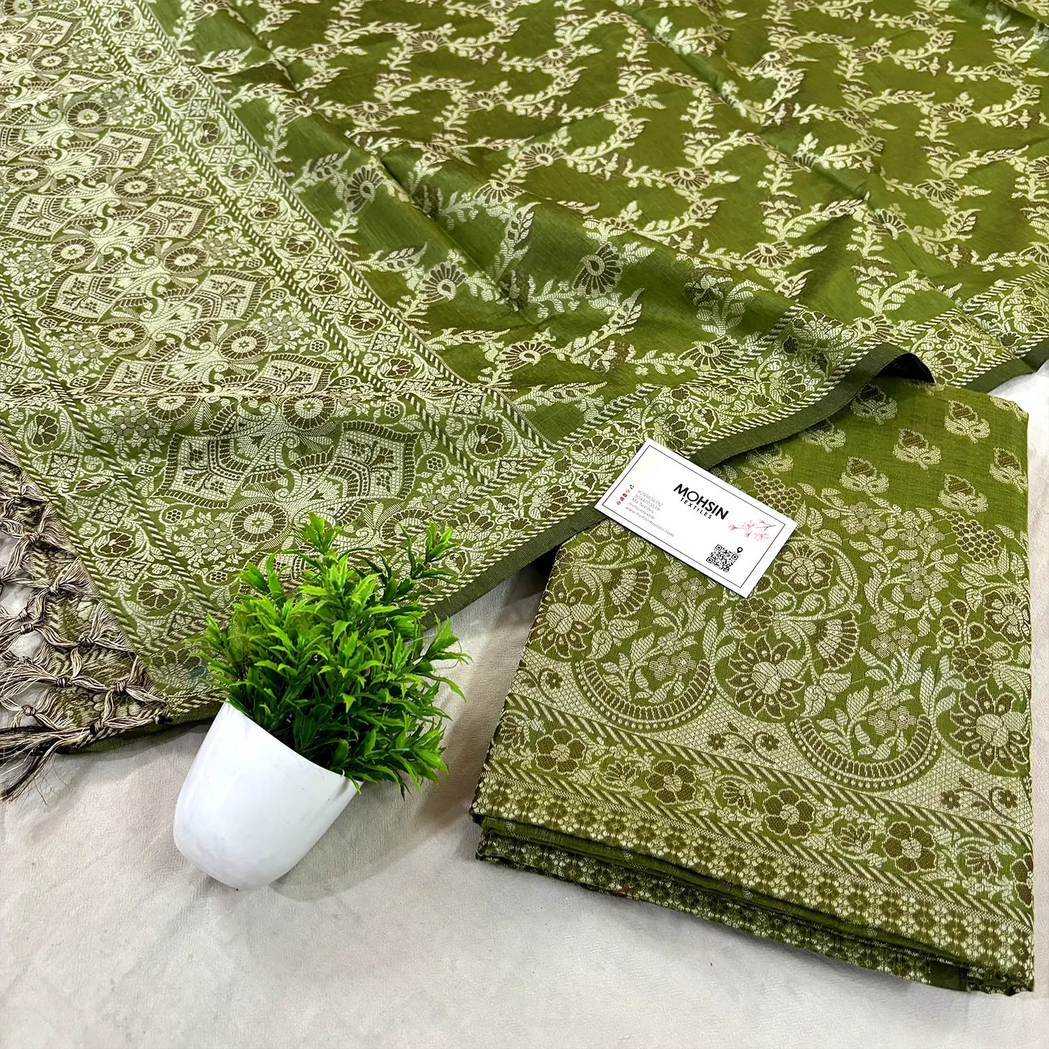 Mehendi Resham Cotton Silk Banarasi Suit