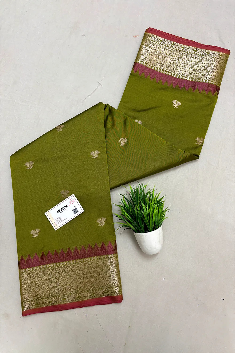 Mehendi Semi Katan Silk Banarasi Saree