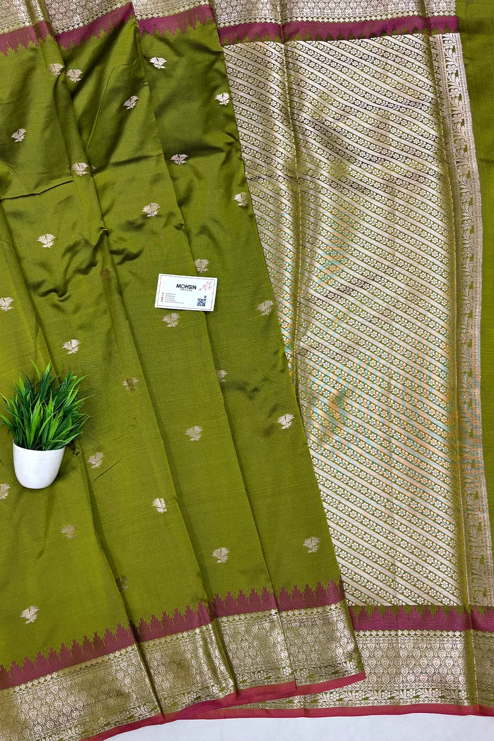 Mehendi Semi Katan Silk Banarasi Saree