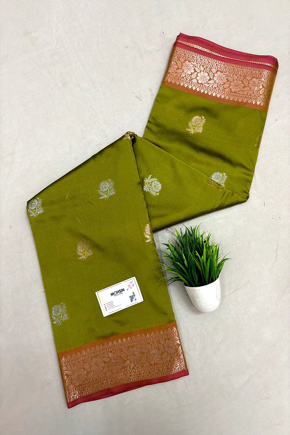 Mehendi Semi Katan Silk Banarasi Saree