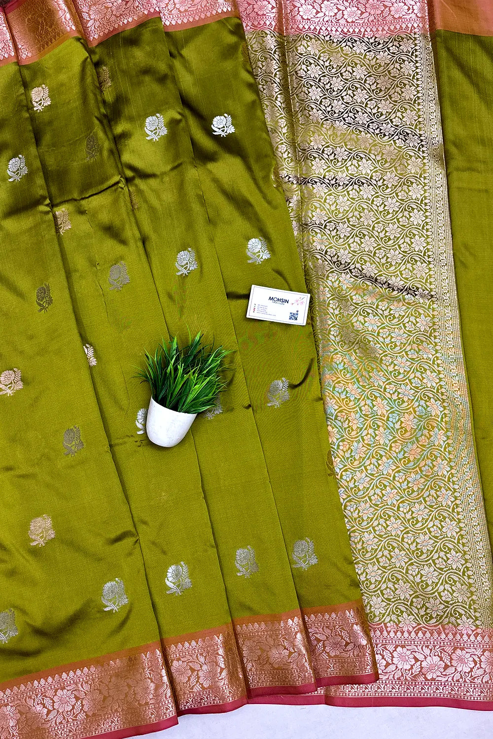 Mehendi Semi Katan Silk Banarasi Saree