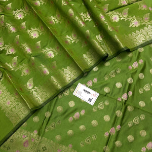 Mehendi Semi Katan Silk Banarasi Suit