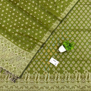 Mehendi Surahi Buti Cotton Silk Banarasi Suit