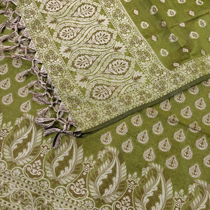 Mehendi Surahi Buti Cotton Silk Banarasi Suit