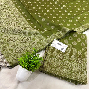 Mehendi Surahi Buti Cotton Silk Banarasi Suit