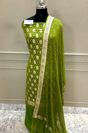 Mehendi Swarovski Pure Georgette Silk Banarasi Suit